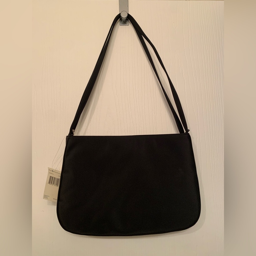 NWT Vintage Ralph Lauren Black Nylon Shoulder Bag Purse Classic Everyday Handbag - Picture 2 of 14